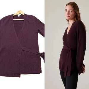 Athleta Alpine Wrap Sweater Sz S Spiced Cabernet Merino Wool Cashmere Warm Cozy